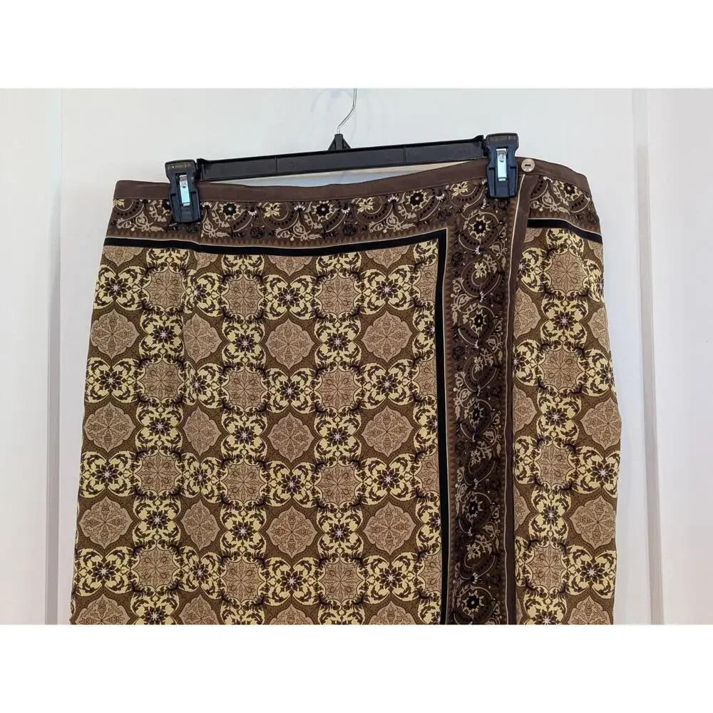 Sag Harbor Floral Midi Wrap Skirt Women 20 Pull On Elastic Waist Earthy Natural